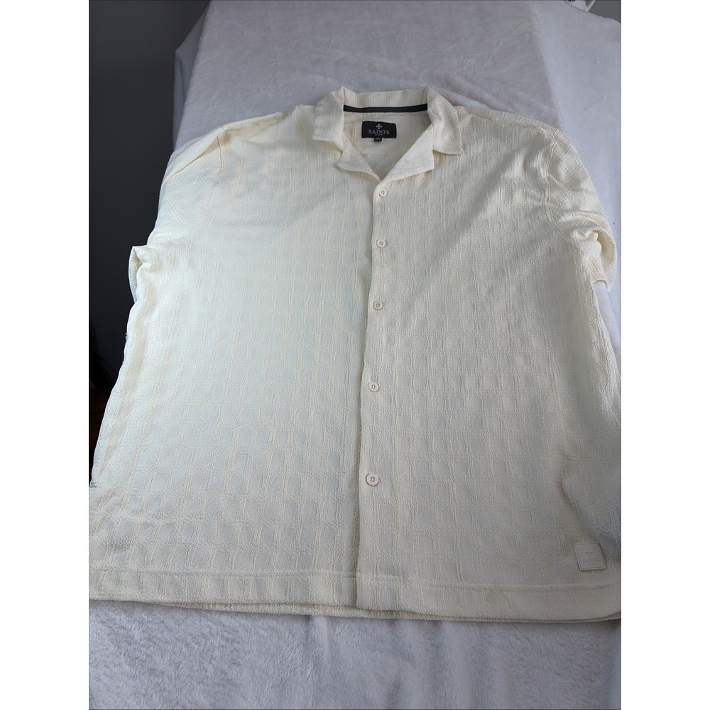 Saints Studio Button Camp shirt XL Cream Textured Vintage Retro‎ Dad Casual Soft